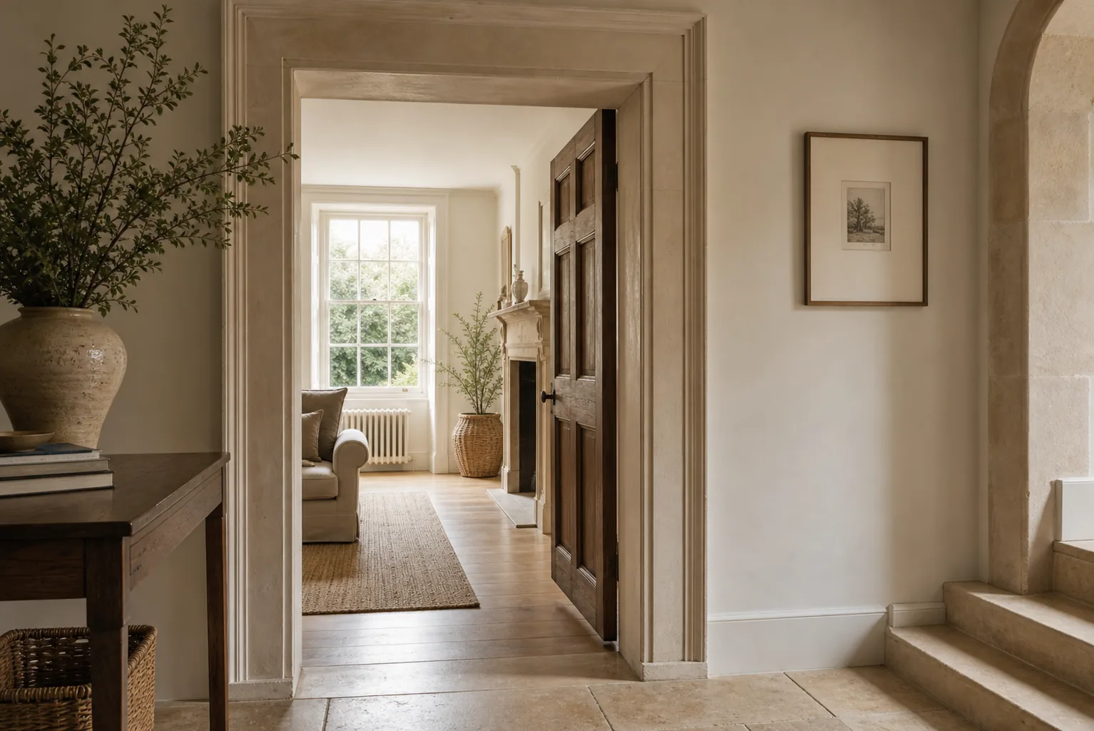 A warm architectural interior doorway in a UK home.